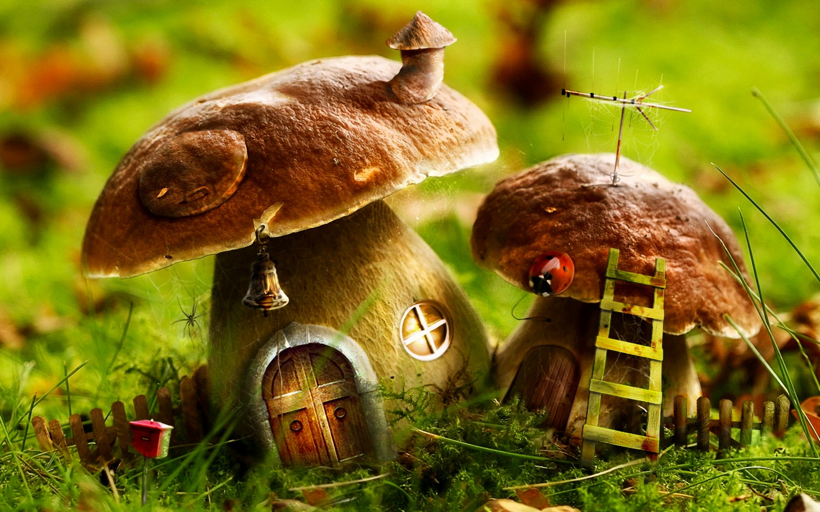 3D小蘑菇房子小清新创意背景图片